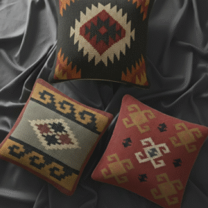 Set of 3 Handwoven Jute Pillow Covers: Boho Tribal Kilim, 18x18