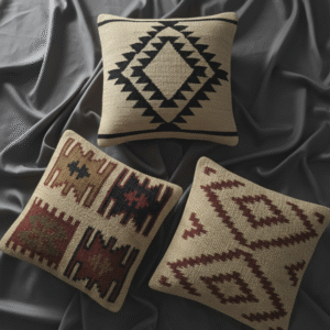 Set of 3 Handmade Jute Kilim Cushion Cover: Boho Throw Pillow, 18x18