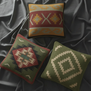 Jute Kilim Cushion Cover Set: Handwoven Geometric Throw Pillows (18x18)