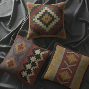 Set of 3: Handwoven Jute Kilim Pillow Cover - Tribal Geometric Cushion