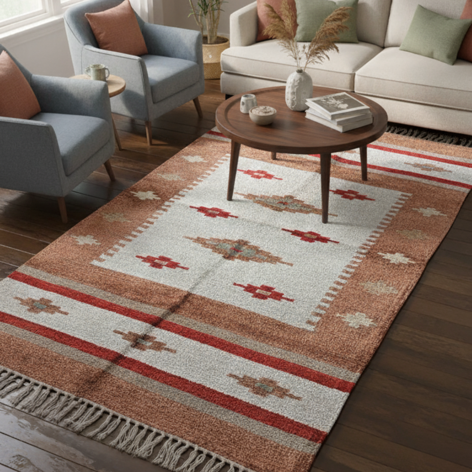 Handmade Southwestern Rug: Cotton Boho Accent Rug - 3x5 ft Rugs for Living Room - Image 4