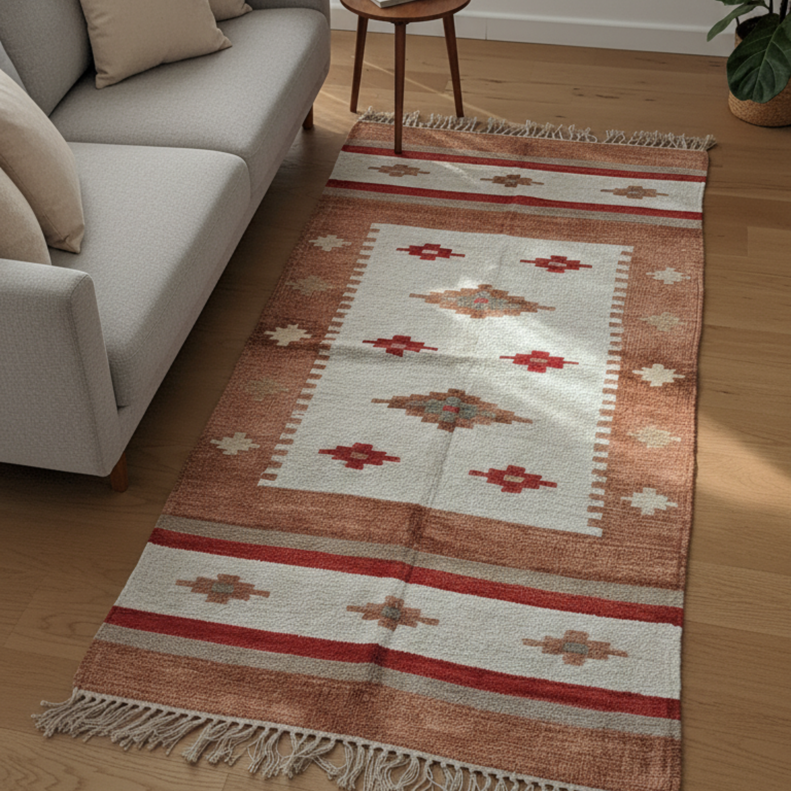 Handmade Southwestern Rug: Cotton Boho Accent Rug - 3x5 ft Rugs for Living Room - Image 3