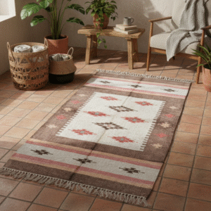 Handwoven Cotton Silk Kilim Rug 3x5 ft: Brown Tribal Boho Rug