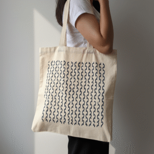 Minimal Wavy Block Print Tote Bag | Handcrafted Cotton Canvas Shoulder Bag | Eco-Friendly Reusable Market Tote