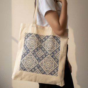 Indigo Mandala Block Print Tote Bag | Handcrafted Cotton Canvas Shoulder Bag | Eco-Friendly Reusable Market Tote