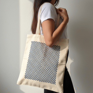 Indigo Checkered Block Print Tote Bag | Handcrafted Cotton Canvas Shoulder Bag | Eco-Friendly Reusable Market Tote (Copy)