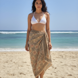 Indian Block Printed Cotton Sarong | Brown & Black Beach Party Sarong | Yoga Wrap Shawl