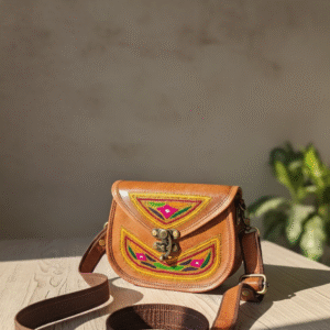 Embroidered Leather Clucth, Boho Sling Bag for Women, Small Tribal Purse, Handmade Ethnic Shoulder Bag, Gift for her