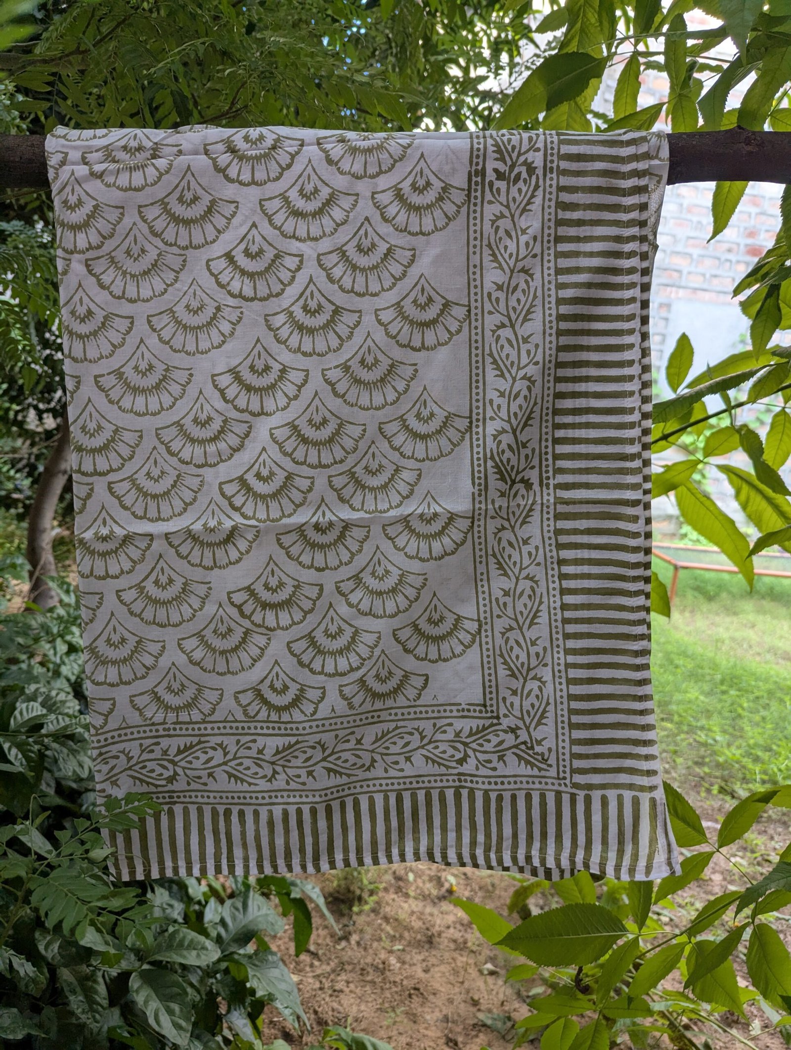 Hand Block Print Cotton Sarong: Fan Leaf Beach Wrap, Boho Scarf - Image 4