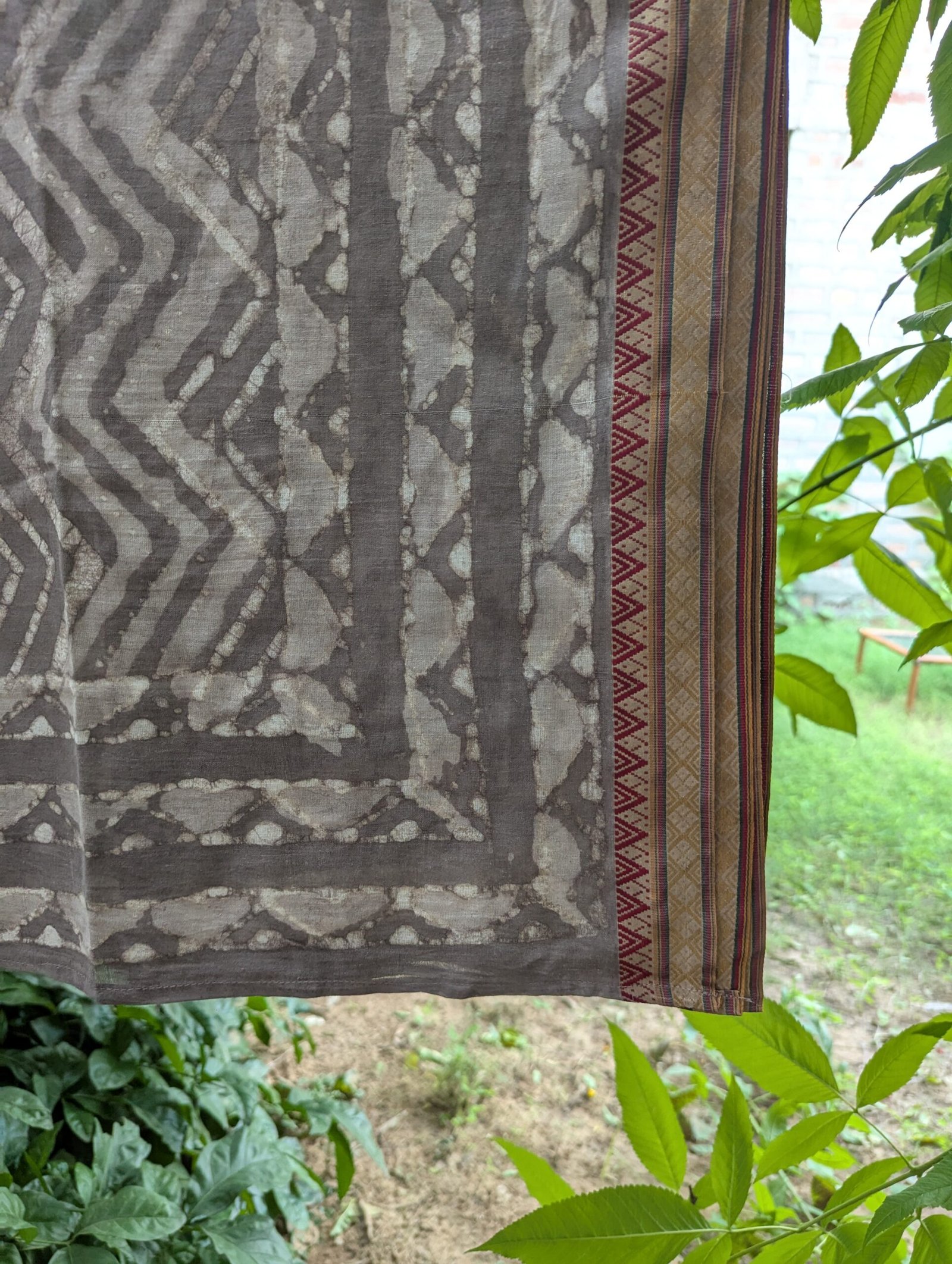 Hand Block Print Cotton Sarong: Brown Zigzag Boho Beach Wrap - Image 3