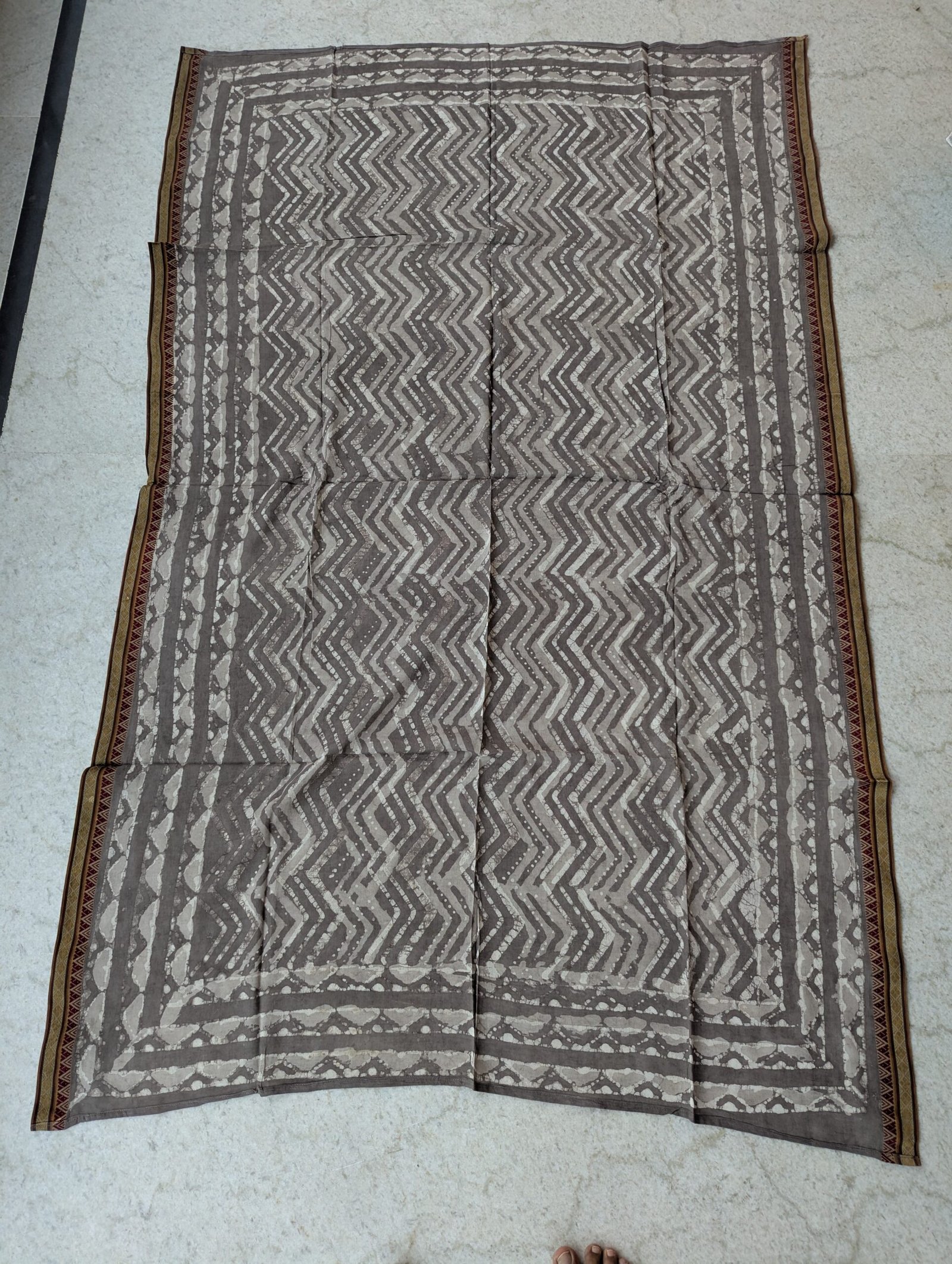 Hand Block Print Cotton Sarong: Brown Zigzag Boho Beach Wrap - Image 2