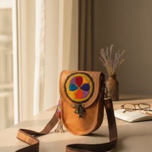 Handmade Leather Clutch with Detachable Strap, Boho Sling Bag, Embroidered Crossbody Purse, Gift for Her